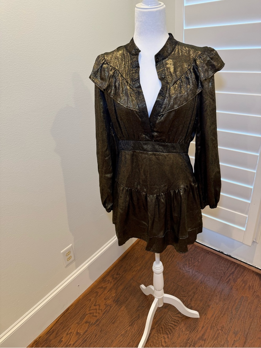 The Shirt by Rochelle Behrens Metallic Black Long Sleeve Dress